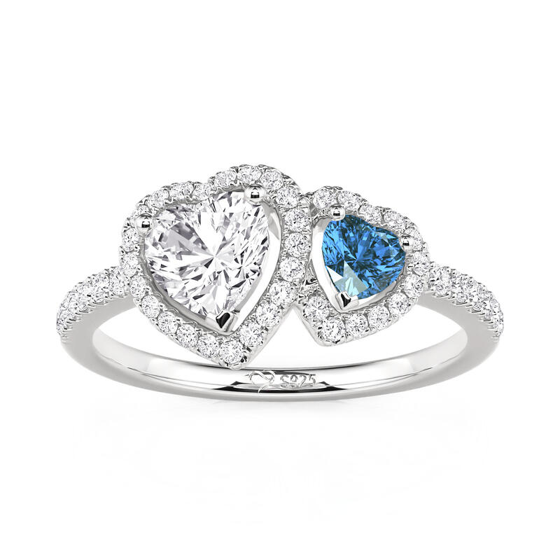 Jeulia Custom Halo Double Heart Birthstone Engagement Ring