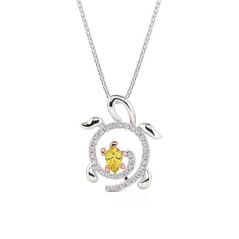 Jeulia Two Tone Parent Turtle Necklace with Birthstone
