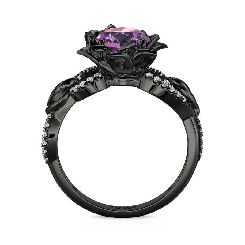 Jeulia Fashion Black Twist Purple Rose Cut Flower Ring