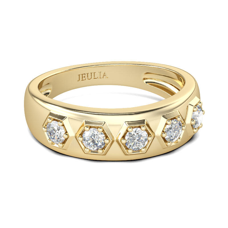 Jeulia Gold Tone Hexagon Round Cut Sterling Silver Men's Band