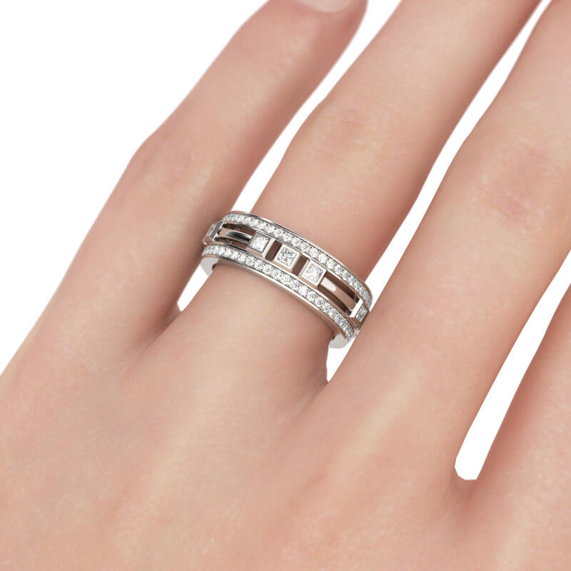 Jeulia Split Shank Princess Cut Sterling Silver Men's Band