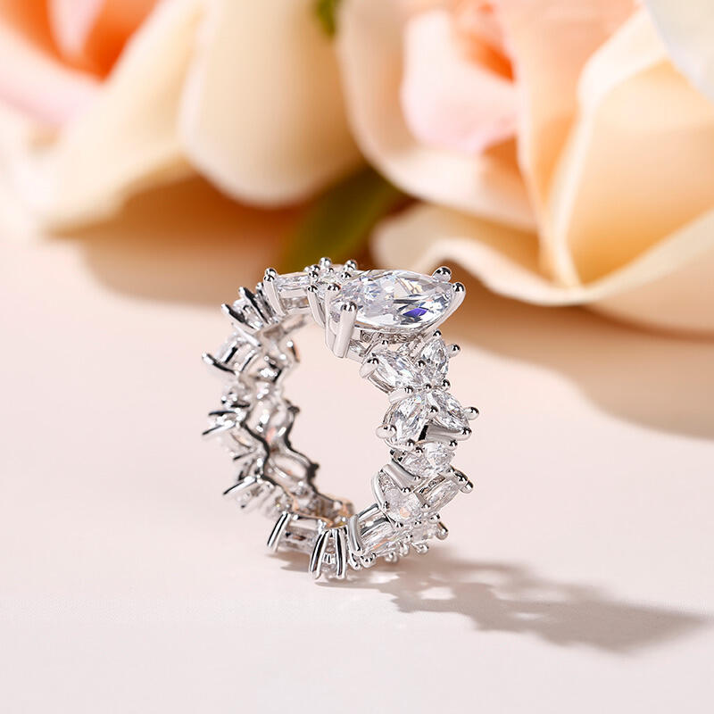 Jeulia Flower Marquise Cut Sterling Silver Ring