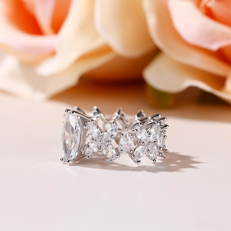 Jeulia Flower Marquise Cut Sterling Silver Ring