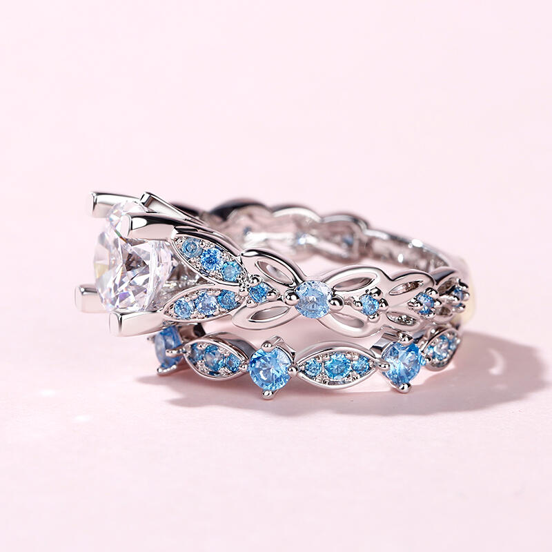 Jeulia Butterfly Round Cut Sterling Silver Ring Set