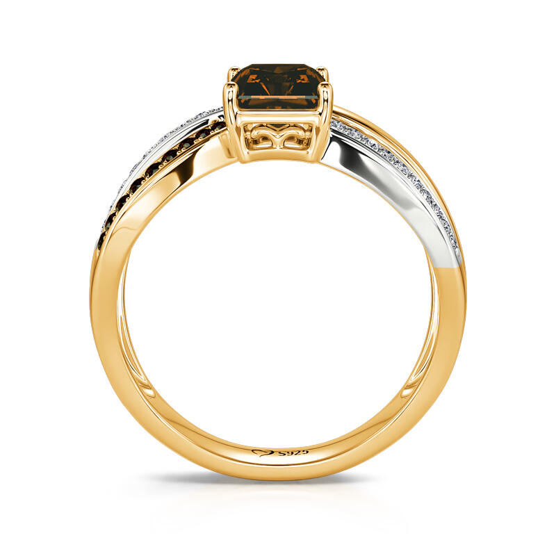 Jeulia "Delicious Coffee" Two Tone Crossover Emerald Cut Sterling Silver Ring