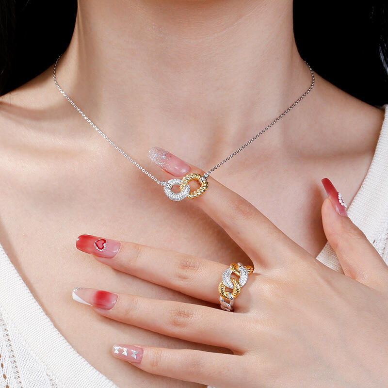 Jeulia "Schließe Dein Herz" Zweifarbige Chain Link Sterling Silber Ring