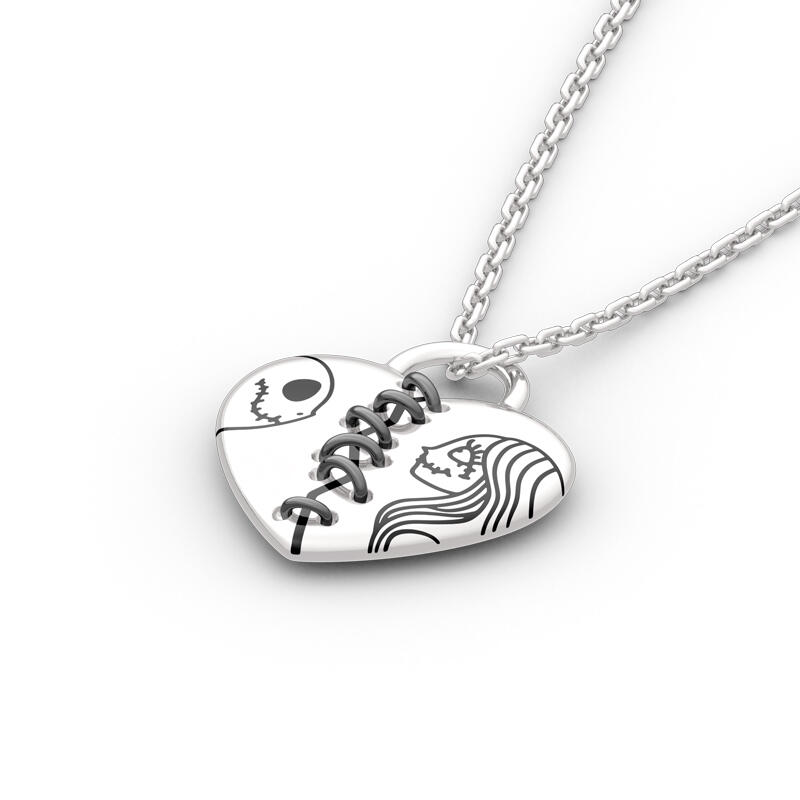 Jeulia "Magic of Love" Skull Couple Sterling Silver Necklace