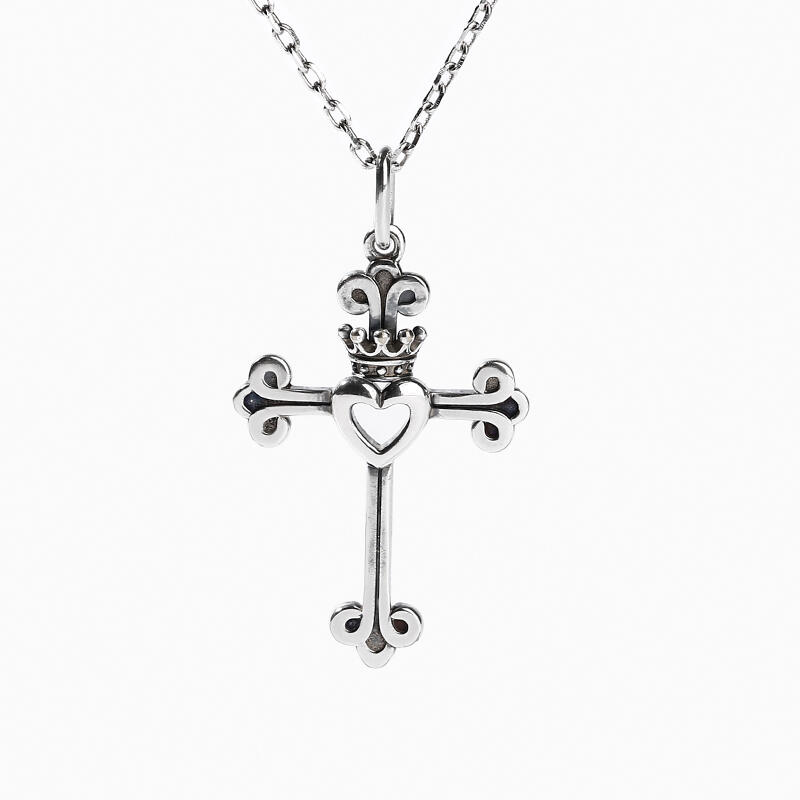 Jeulia "Heart & Crown" Cross Sterling Silver Necklace