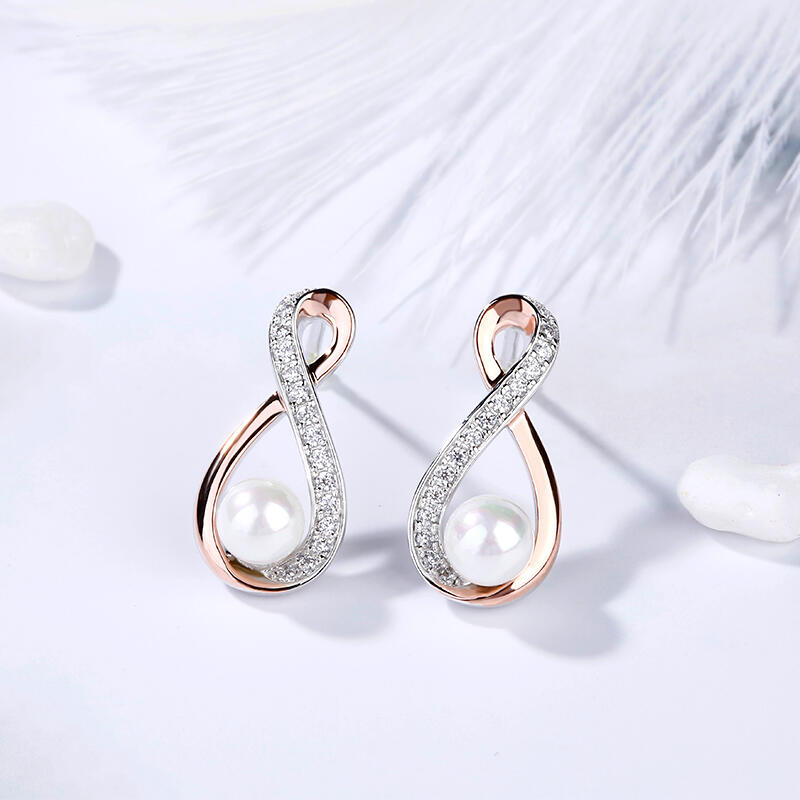 Jeulia Infinity Cultured Pearl Sterling Silver Earrings
