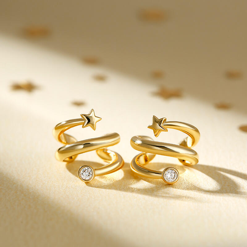 Jeulia "Star Huggie" Sterling Silver Clip Earrings