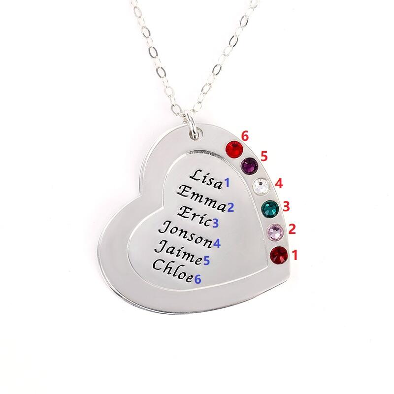 Jeulia Heart Shape Family Necklace with Birthstones Sterling Silver