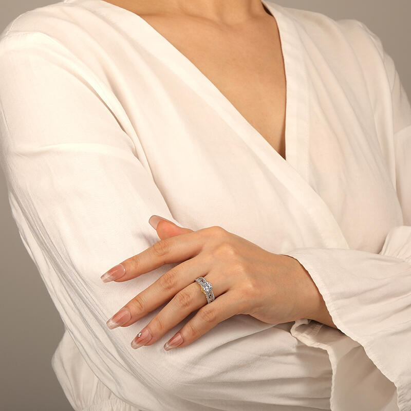 "When God Made You" Round Cut Side Stone Engagement Ring