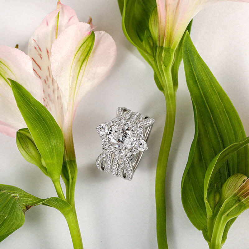 Jeulia Vintage Halo Interchangeable Bridal Ring Set with Twist Band Sterling Silver