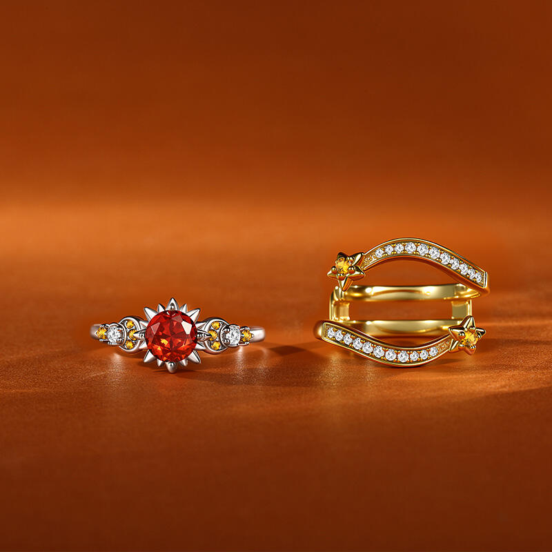 Jeulia Luna Astra Juego de Anillos Estrella Sol y Luna Bicolor