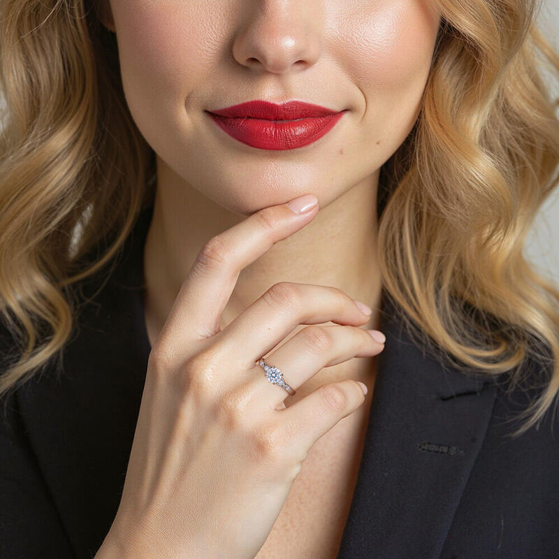 "Ewige Liebe" Verlobungsring 0,8 ct Rundschliff mit Seitensteinen