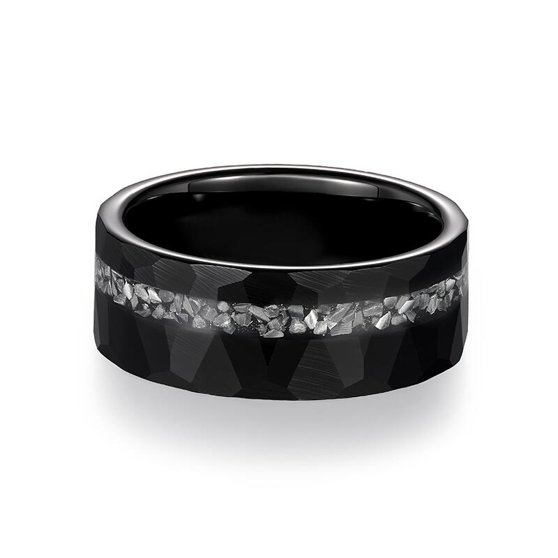 Jeulia Anillo de Tungsteno Negro Martillado Irregular para Hombres