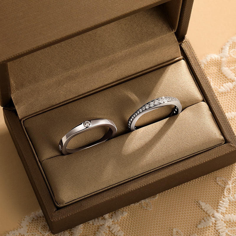 Jeulia Classic Minimalist Couple Rings Set Sterling Silver