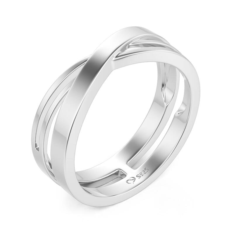 Jeulia Twist Crossover Ring for Men Sterling Silver
