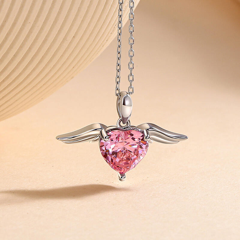 Jeulia クラシック エンジェル ウィングス ハート ネックレス スターリングシルバー