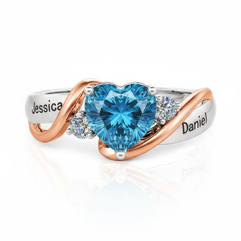 Jeulia Amore Love Custom Heart Promise Ring with Birthstone and Engraved