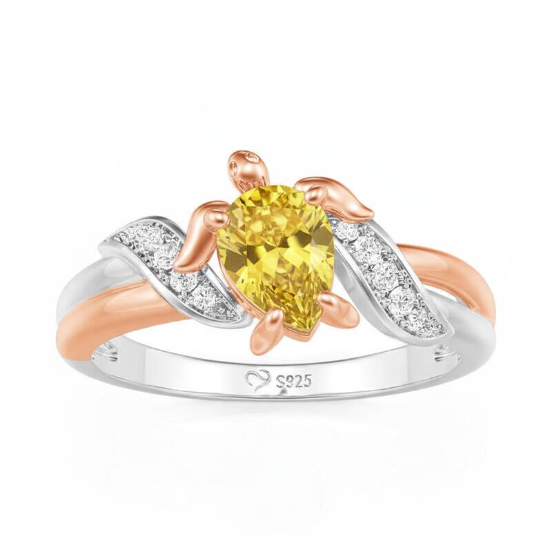 Jeulia Hug Me Two Tone Custom Pear Cut Turtle Ring with Birthstone