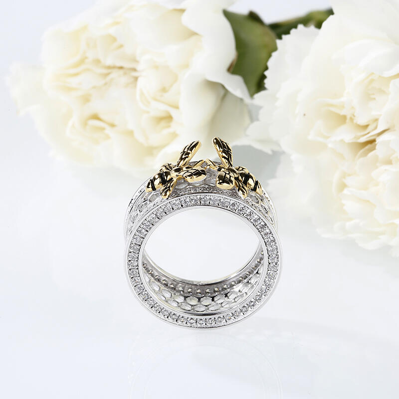 Jeulia Two Bee Honeycomb Sterling Silver Women's Band