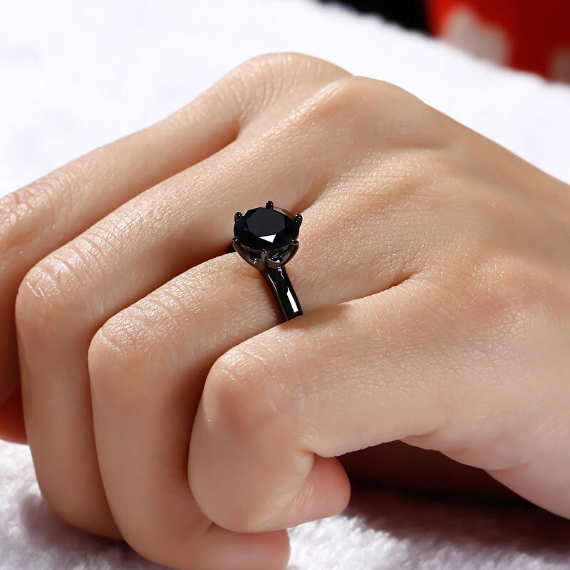 Jeulia Solitaire Black Round Cut Sterling Silver Promise Ring
