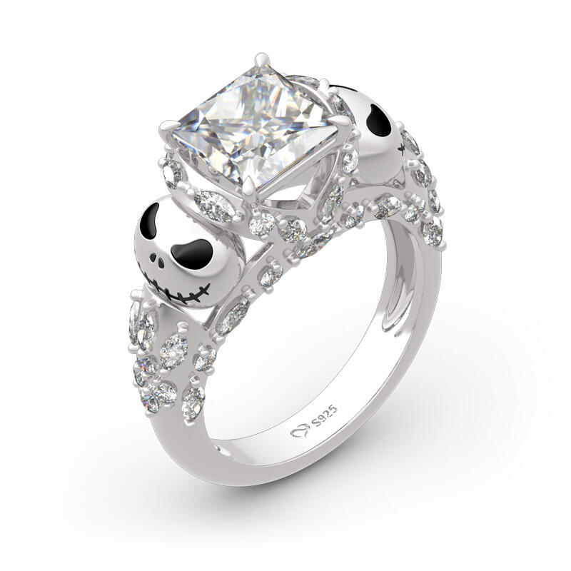 Jeulia "Romantic Soul" Skull Design Princess Cut Sterling Silver Ring