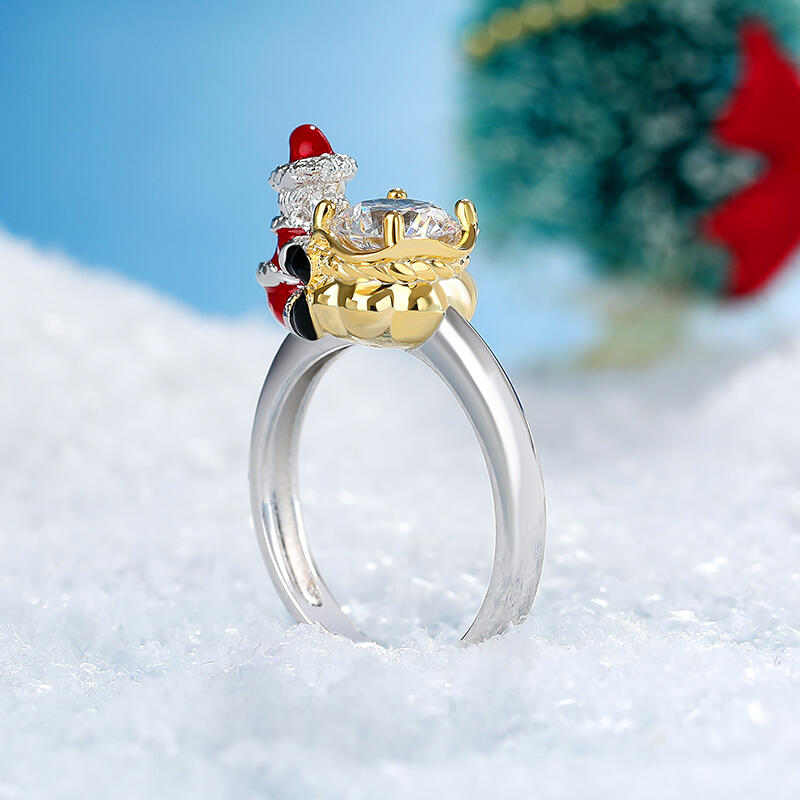 Jeulia Hug Me "Christmas Baby" Candy Bag Round Cut Sterling Silver Ring