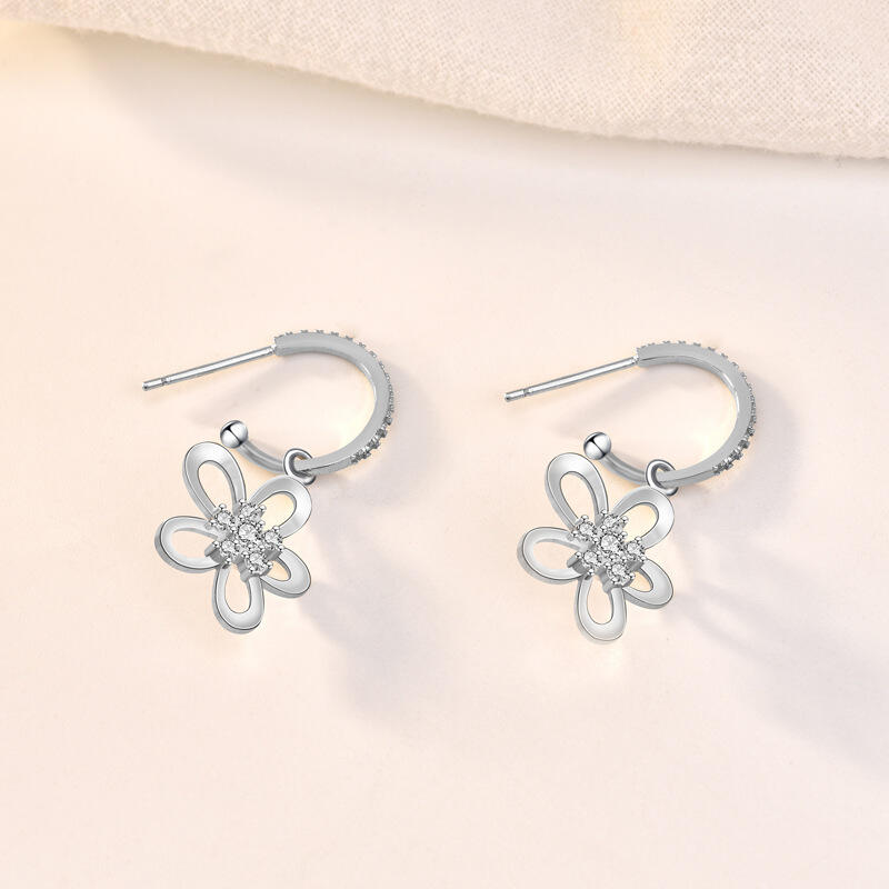 Jeulia Flower Round Cut Sterling Silver Drop Earrings