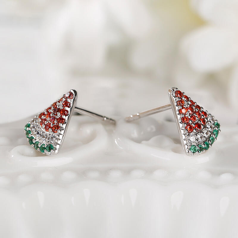 Jeulia "Summer Fruit" Watermelon Design Sterling Silver Earrings