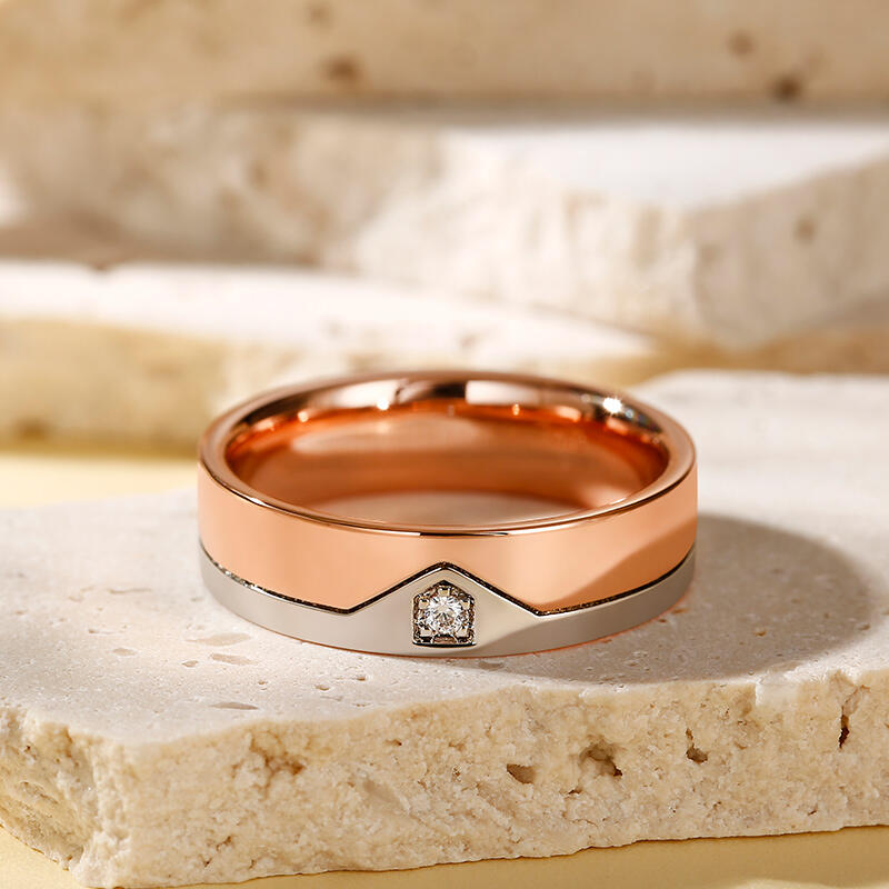 Jeulia Anillo para hombre plata de ley piedra redonda color oro rosa