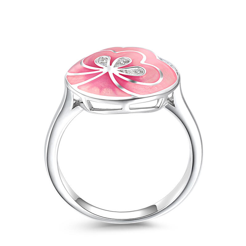 Jeulia Anillo Redondo de Plata Esmaltada Flor Pétalo Rosa