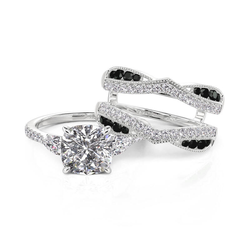 Jeulia スリーストーン リングセット ツートーン ボウ ツイステッド エンハンサー付き