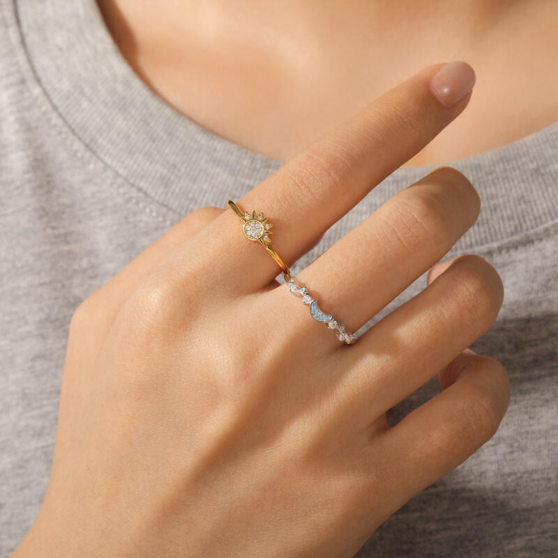 Jeulia Conjunto de Anel Celestial Sol e Lua em Prata de Lei