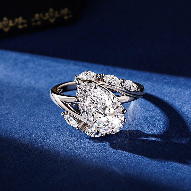 Jeulia Anillo de Compromiso Cruzado en Forma de Pera de Plata de Ley