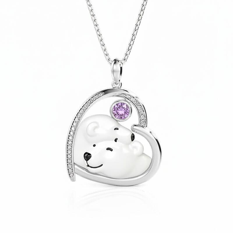 Jeulia Custom Love Birthstone Necklace Embrace Polar Bear