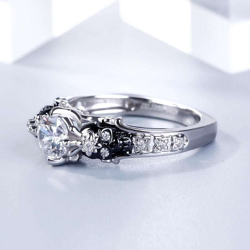 Jeulia European Shank Round Cut Sterling Silver Skull Ring