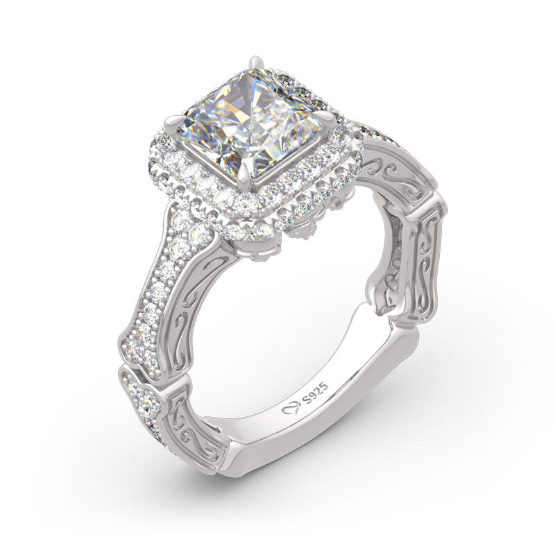 Jeulia Halo Princess Cut Skeleton Sterling Silver Skull Ring