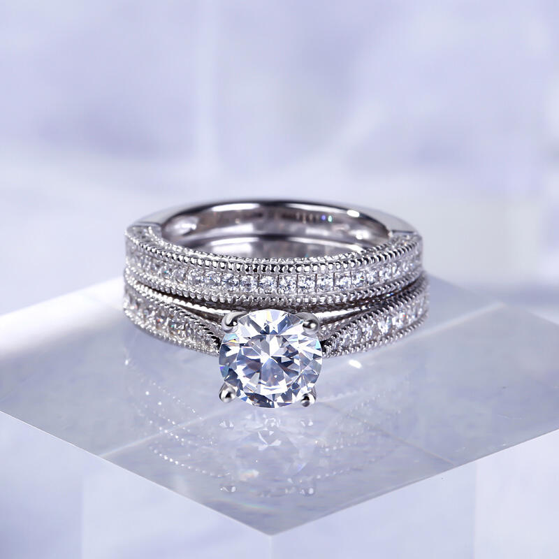 Jeulia Conjunto De Anillos Clásicos De Talla Redonda En Plata De Ley