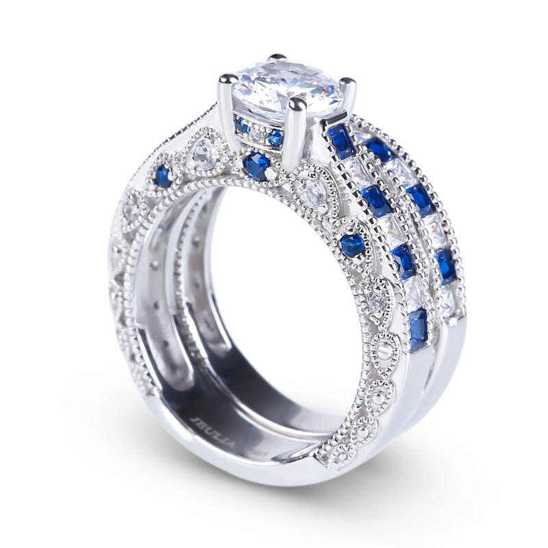 Jeulia Vintage Round Cut Sterling Silver Ring Set