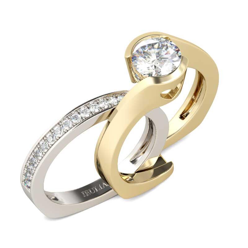 Jeulia Conjunto De Anillos Asimétricos De Talla Redonda En Plata De Ley