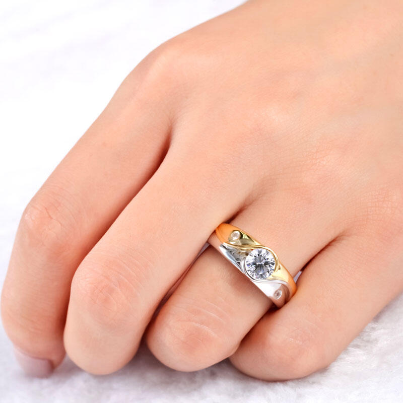 Jeulia Dwukolorowy Pierścionek Srebrny z Okrągłym Szlifem