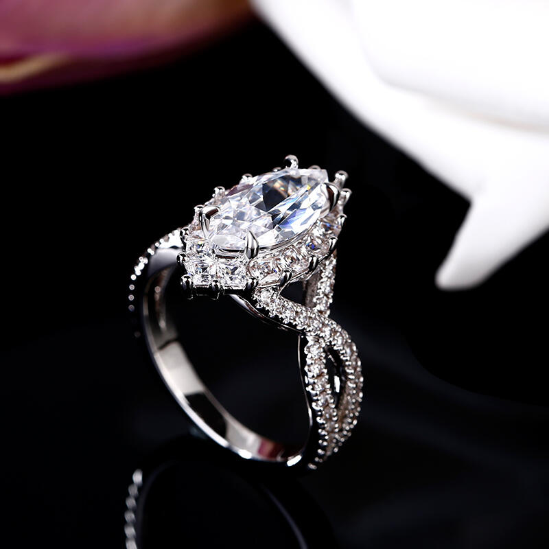 Jeulia Halo Split Shank Marquise Cut Sterling Silver Ring