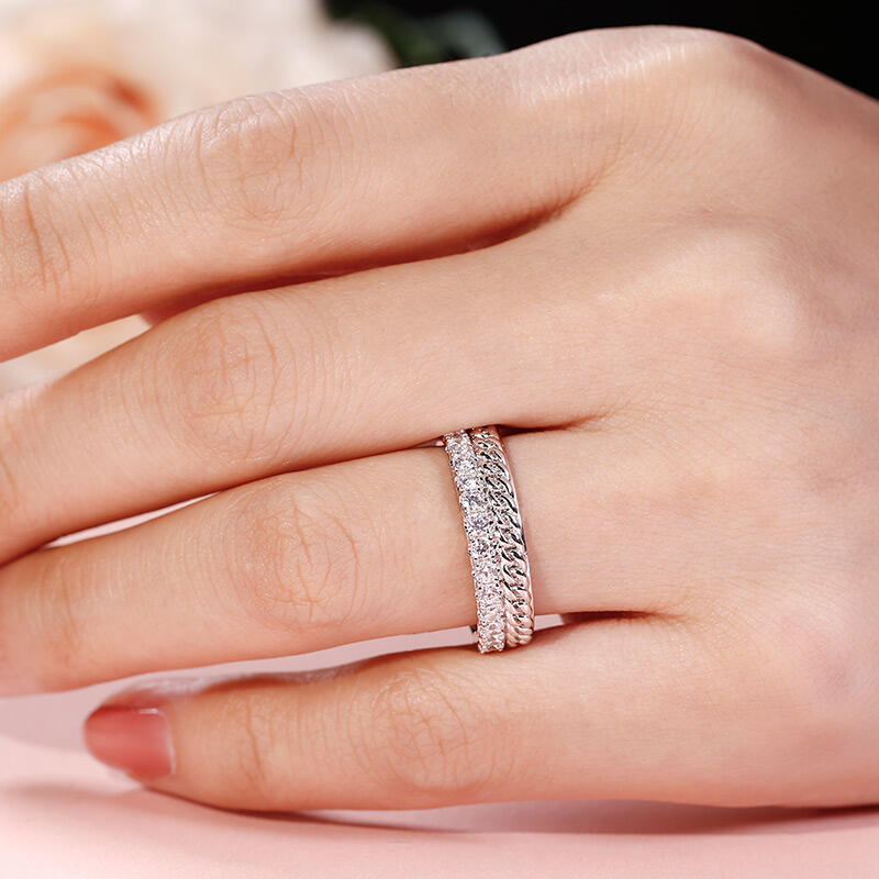 Jeulia Chain Design Round Cut Sterling Silver Women's Band