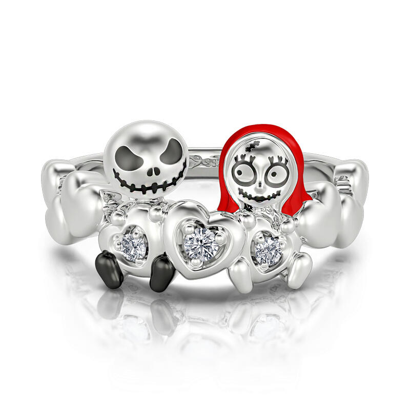 Jeulia Hug Me Anillo con calaveras de plata de ley de corte redondo