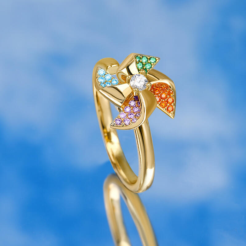 Jeulia "Back to Youth" Rotating Colorful Windmill Sterling Silver Open Ring