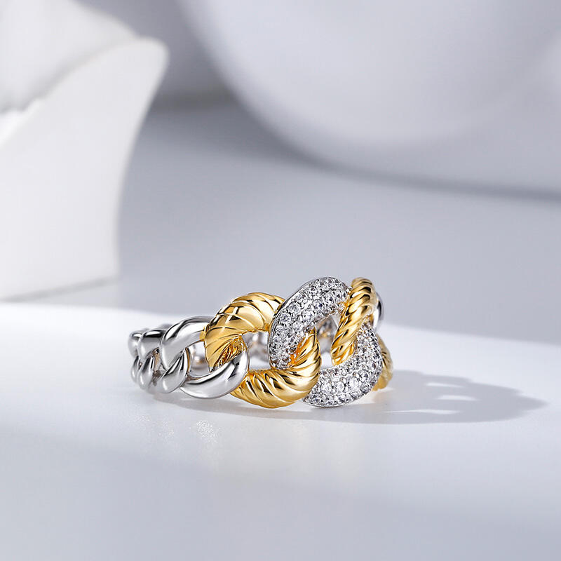 Jeulia "Schließe Dein Herz" Zweifarbige Chain Link Sterling Silber Ring