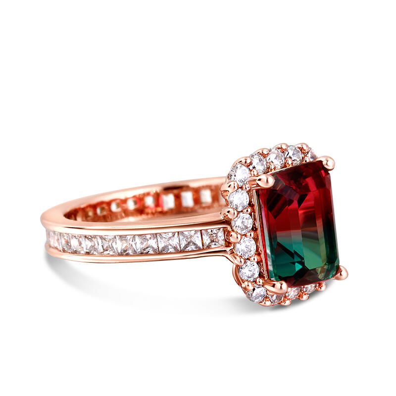 Jeulia Halo Smaragd skärning sterling silver vattenmelon ring set