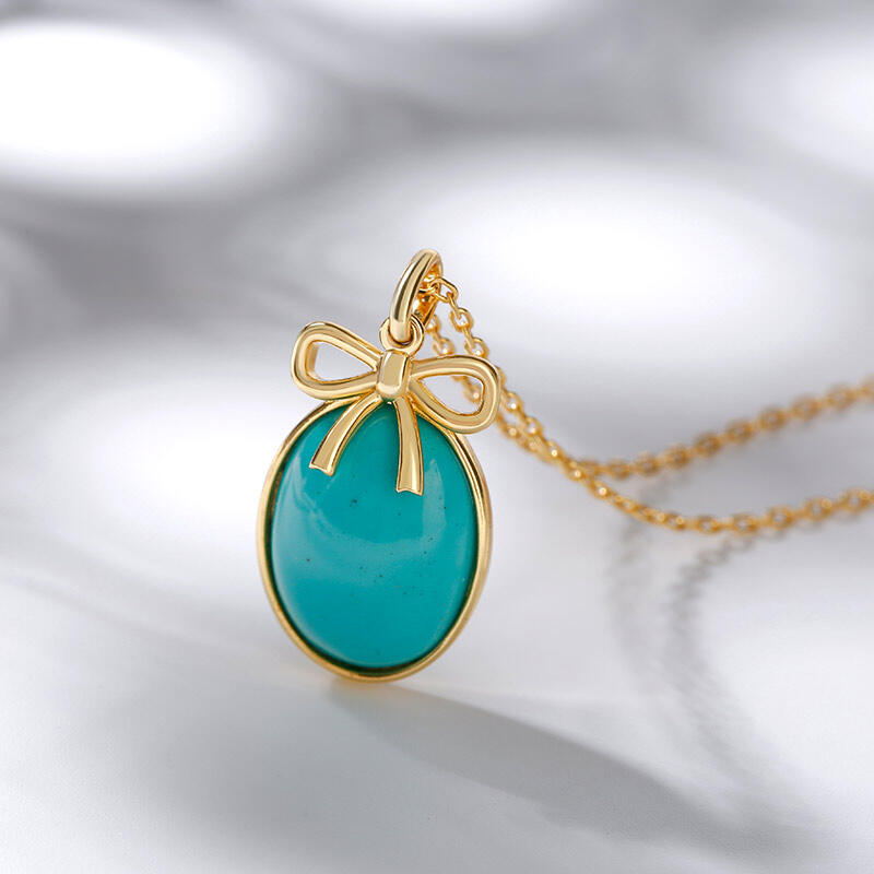 Jeulia Bow-knot Design Turquoise Pendant Sterling Silver Necklace